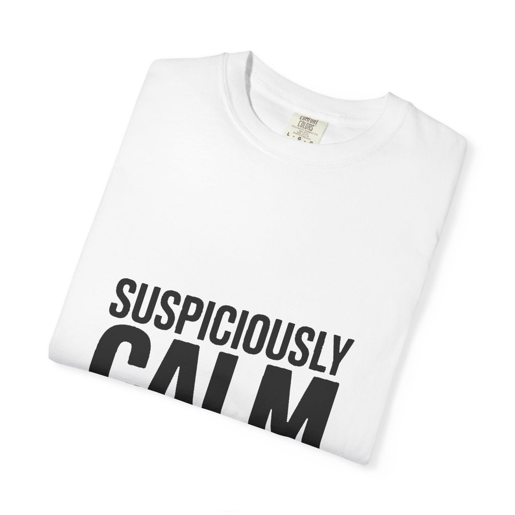 Suspiciously Calm Right Now Shirt, Funny Sarcastic T-Shirt, Bold Typography Tee, Anxiety Humor Shirt, Sarcastic Gift for Him Her