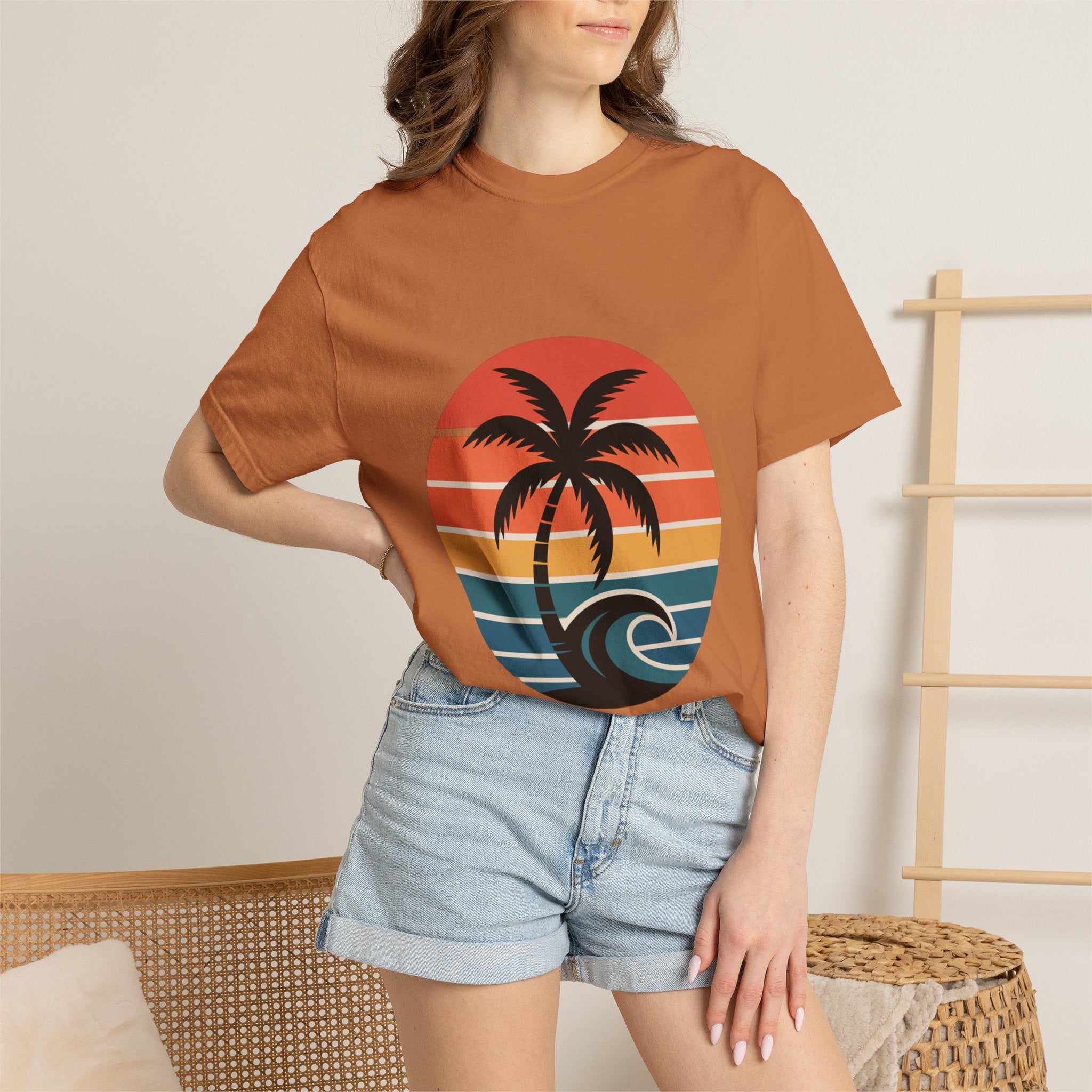 Salt Air Messy Hair Beach Shirt, Retro Sunset Badge T-Shirt, Vintage Palm Tree Wave Tee, Summer Vacation Gift