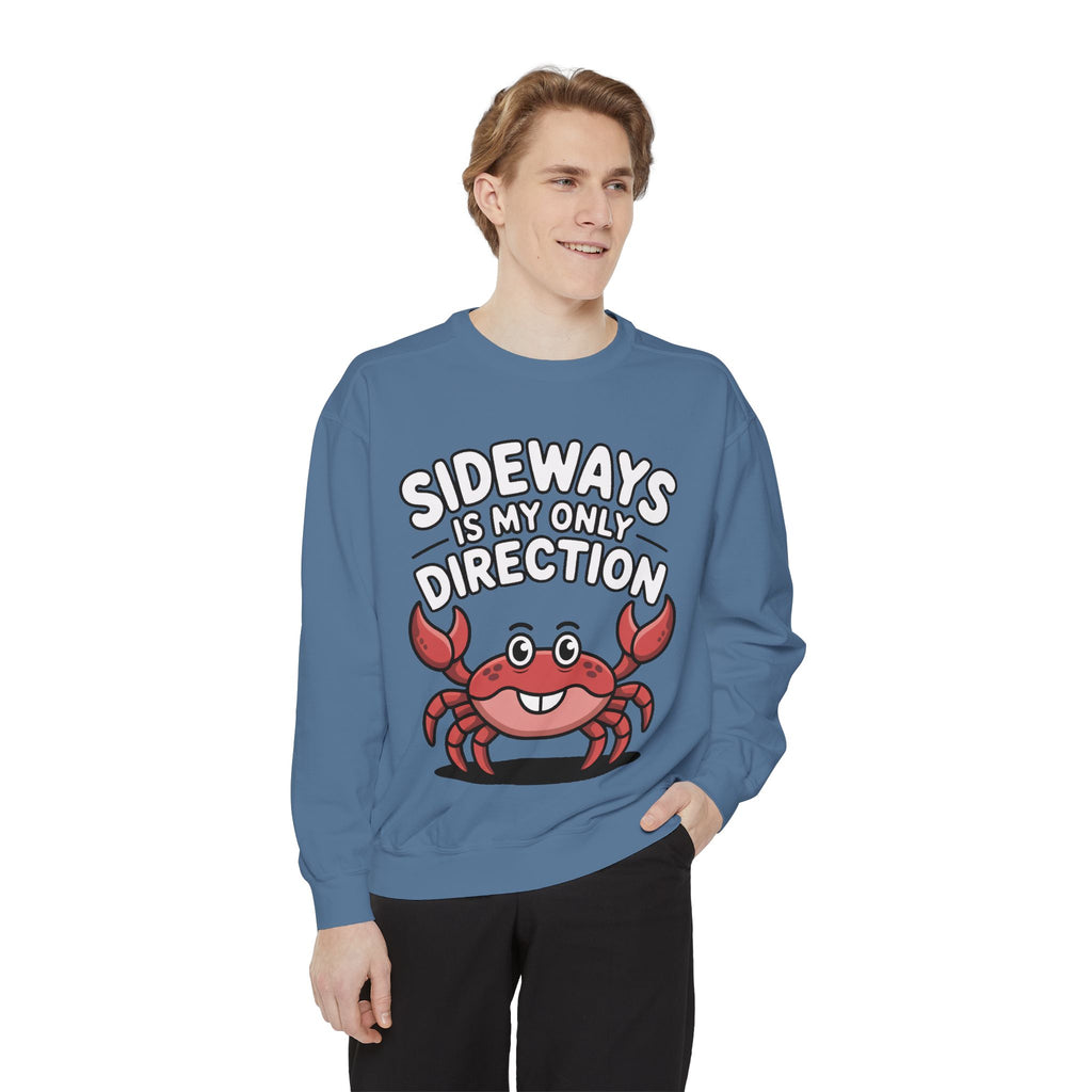 Funny Crab Sweatshirt, Sideways Is My Only Direction Crewneck, Cute Crab Lover Gift, Embroidered Patch Style Beach Sweatshirt