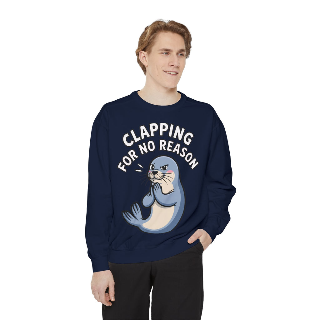 Clapping For No Reason Seal Sweatshirt, Funny Sassy Seal Crewneck, Cute Animal Embroidered Patch Style Sweatshirt, Sarcastic Gift