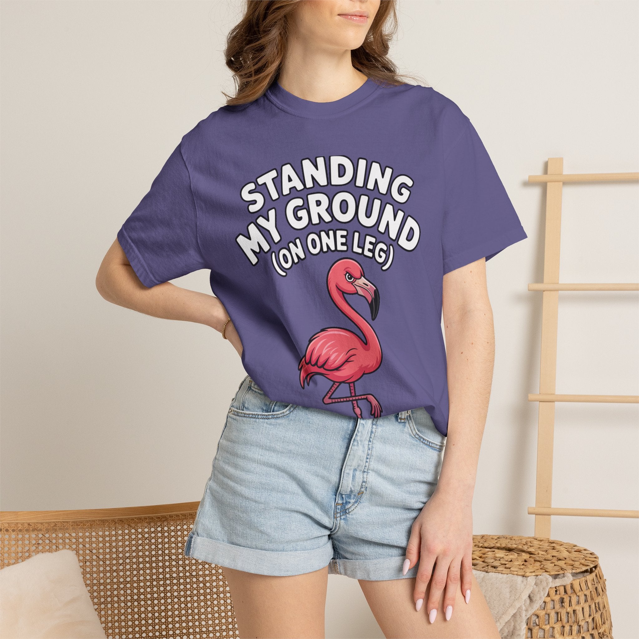 Standing My Ground Flamingo Shirt, Funny One Leg Flamingo T-Shirt, Sassy Bird Lover Gift, Cute Cartoon Flamingo Tee