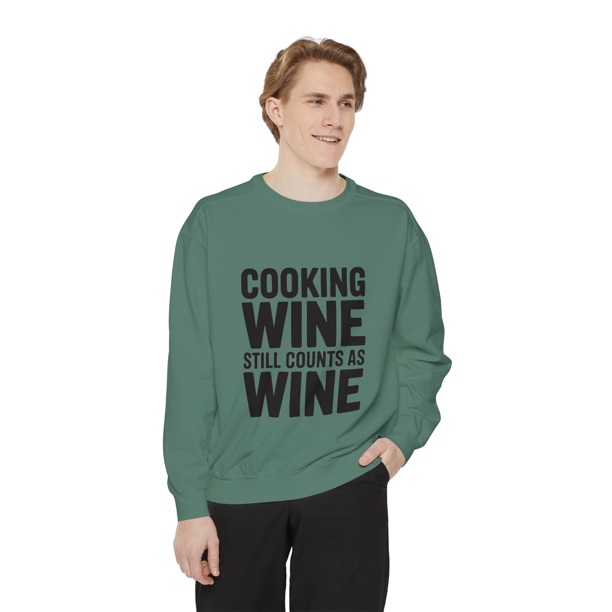 Cooking Wine Still Counts Sweatshirt, Funny Wine Lover Crewneck, Embroidered Kitchen Humor Sweatshirt, Gift for Wine Drinkers