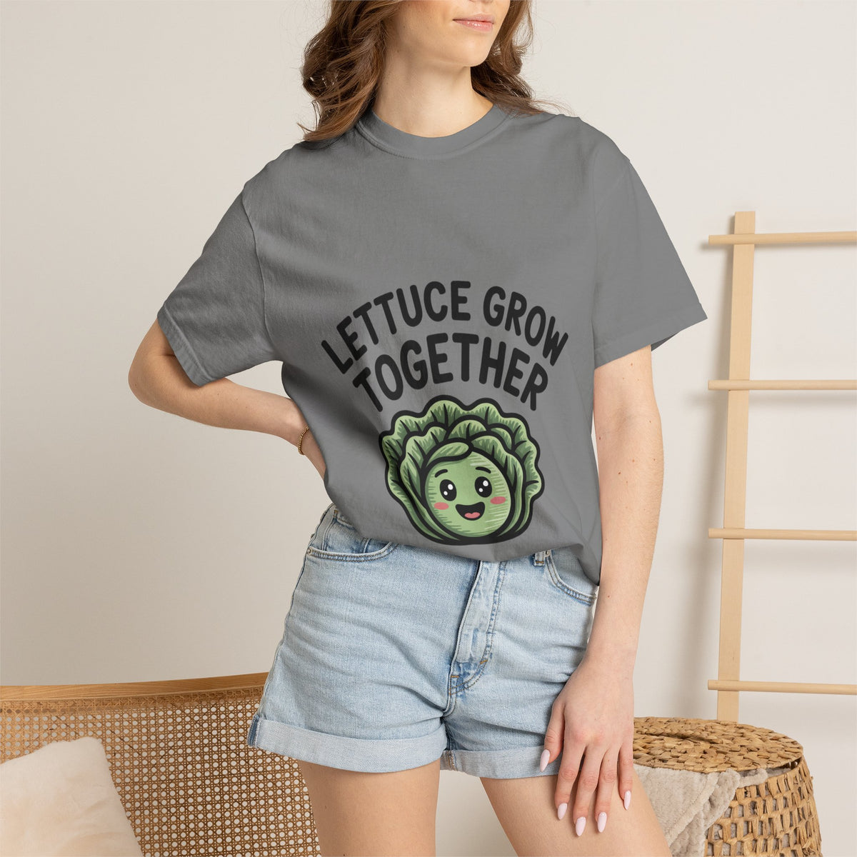 Lettuce Grow Together Shirt, Funny Vegetable Pun T-Shirt, Cute Cartoon Lettuce Tee, Gardener Gift, Plant Lover Shirt