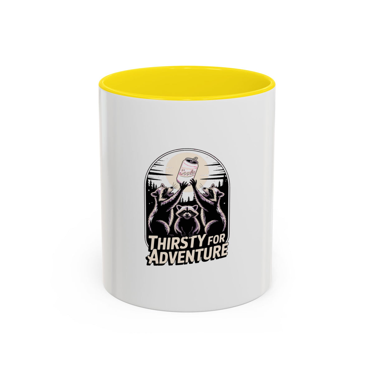Thirsty For Adventure Raccoons Mug, Funny Vintage Poster Mug, Retro Raccoon Coffee Cup, Camping Adventure Gift Mug
