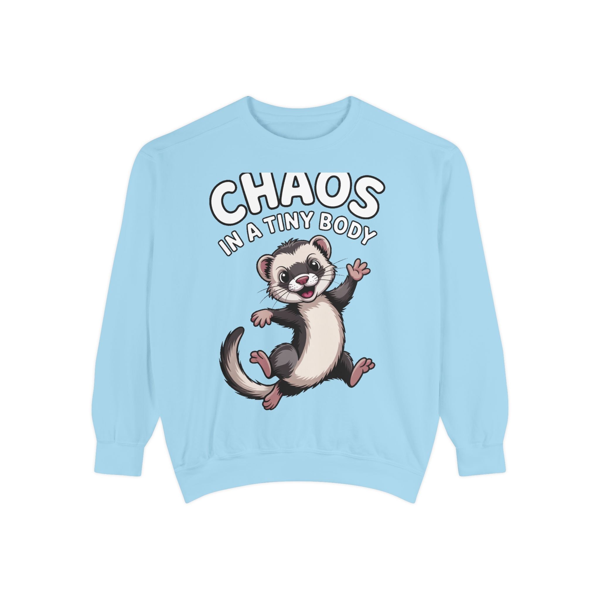 Funny Ferret Sweatshirt, Chaos In A Tiny Body Crewneck, Cute Ferret Lover Gift, Embroidered Style Ferret Sweatshirt For Pet Owners