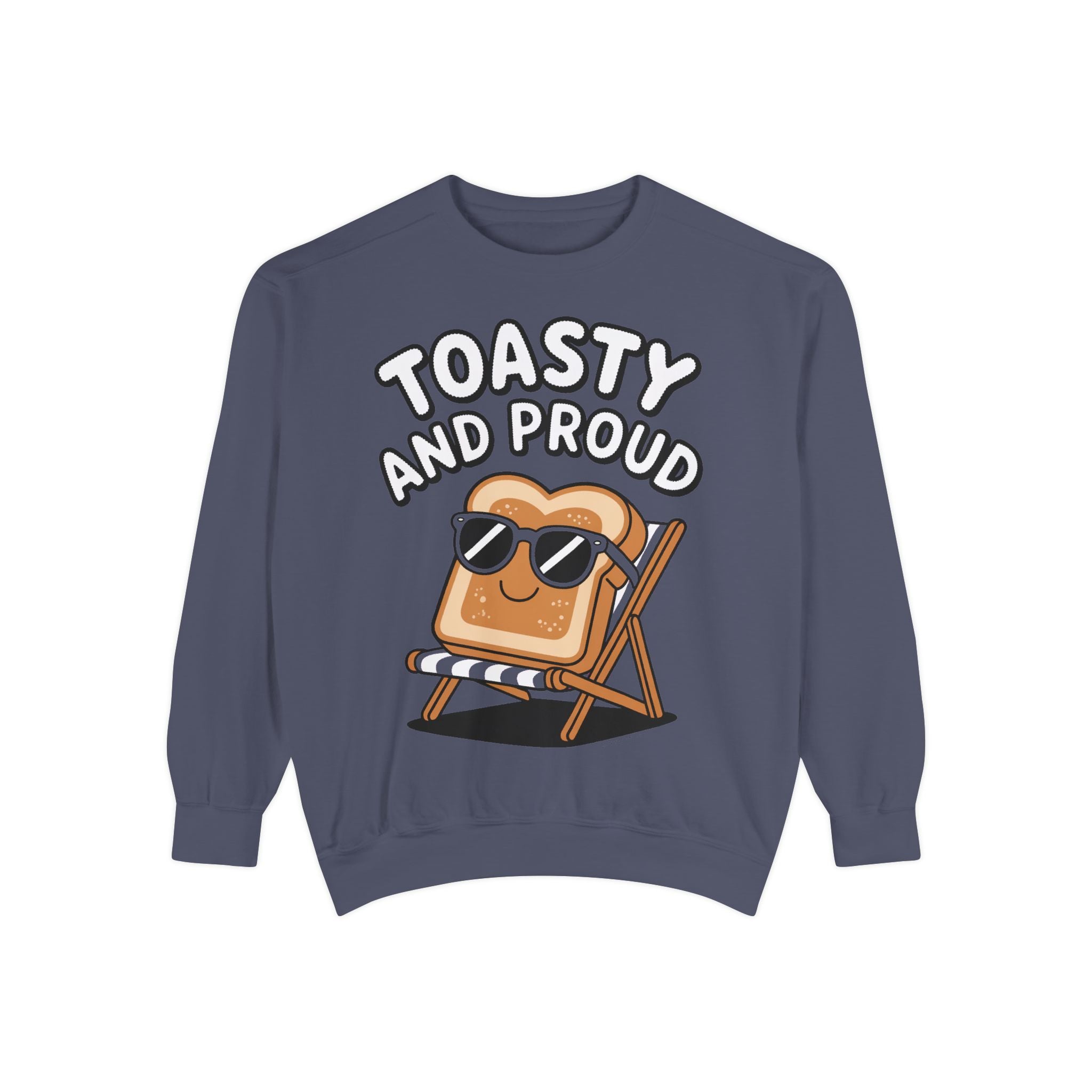 Toasty And Proud Sweatshirt, Funny Toast Bread Crewneck, Cute Beach Chair Toast Embroidered Sweatshirt, Funny Food Lover Gift