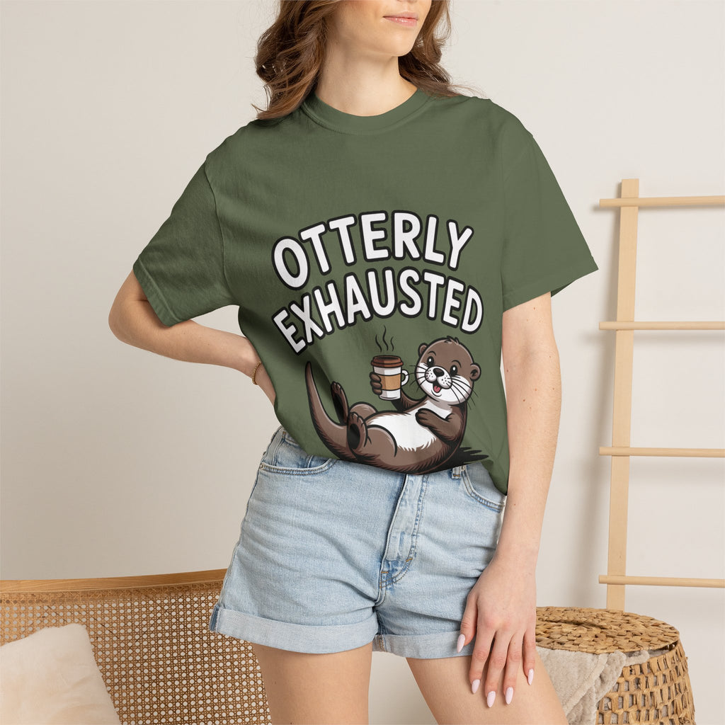 Otterly Exhausted Shirt, Funny Otter Coffee T-Shirt, Cute Otter Lover Gift, Sarcastic Coffee Lover Tee