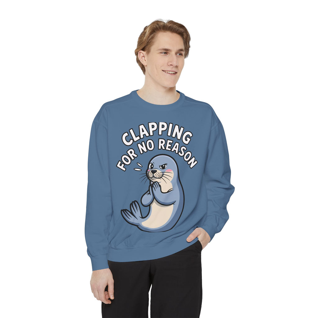 Clapping For No Reason Seal Sweatshirt, Funny Sassy Seal Crewneck, Cute Animal Embroidered Patch Style Sweatshirt, Sarcastic Gift