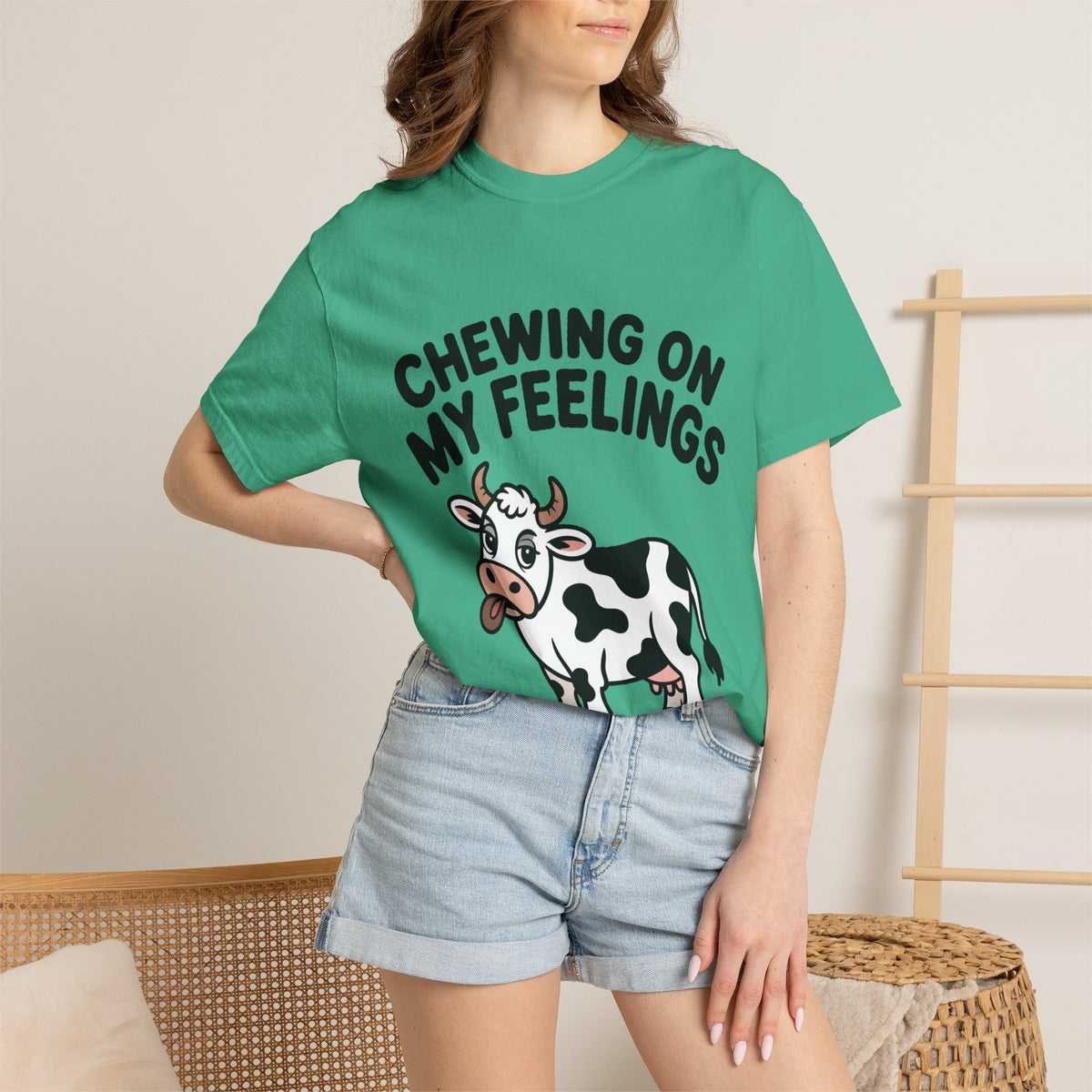 Chewing On My Feelings Cow Shirt, Funny Cow T-Shirt, Cute Cartoon Cow Tee, Sarcastic Farm Animal Gift, Mental Health Humor Shirt