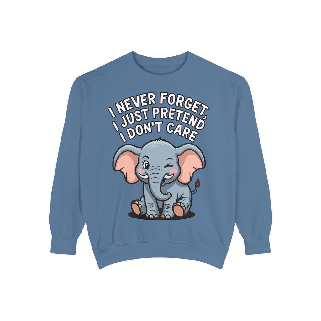Funny Elephant Sweatshirt, I Never Forget Crewneck, Sarcastic Elephant Pullover, Funny Animal Lover Gift, Embroidered Patch Style