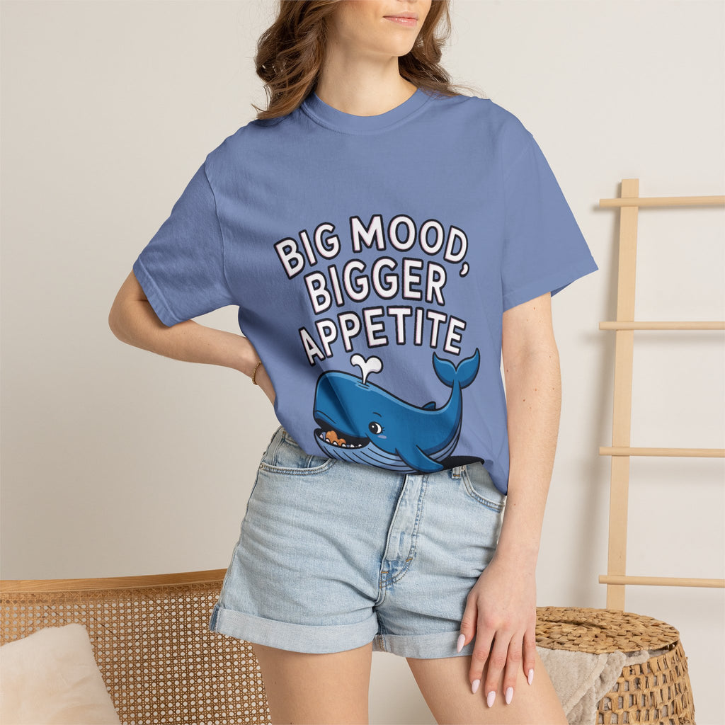 Funny Whale Shirt, Big Mood Bigger Appetite T-Shirt, Cute Snack Lover Tee, Foodie Gift for Whale Lovers