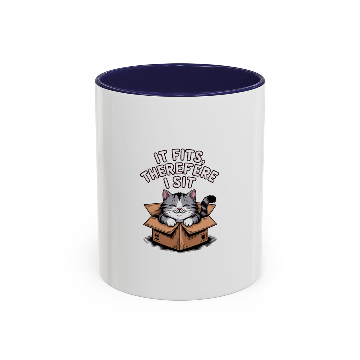 It Fits Therefore I Sit Cat Mug, Funny Cat In Box Coffee Mug, Cute Chubby Cat Lover Gift, Cat Mom Cat Dad Ceramic Mug