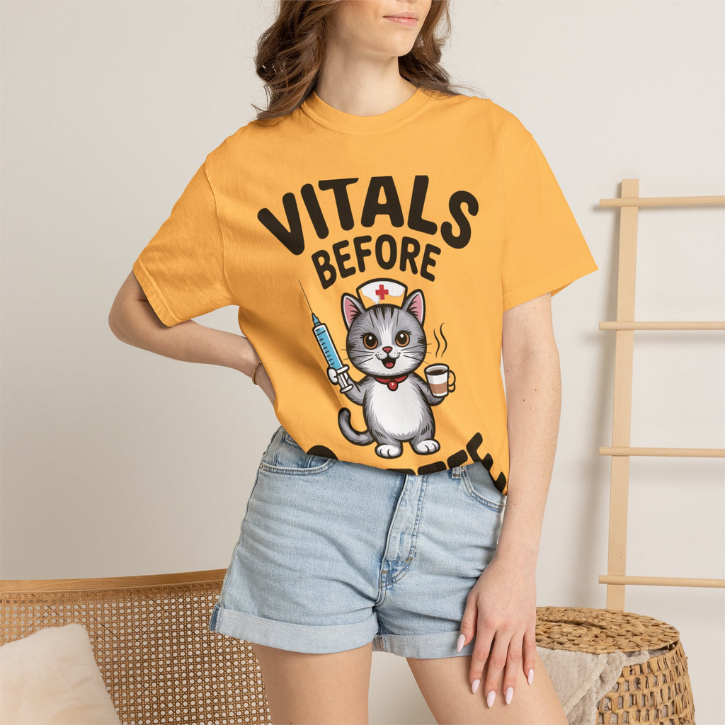 Vitals Before Coffee Nurse Shirt, Funny Nurse Cat T-Shirt, Cute Nurse Gift, Nursing Student Shirt, RN Coffee Lover Tee