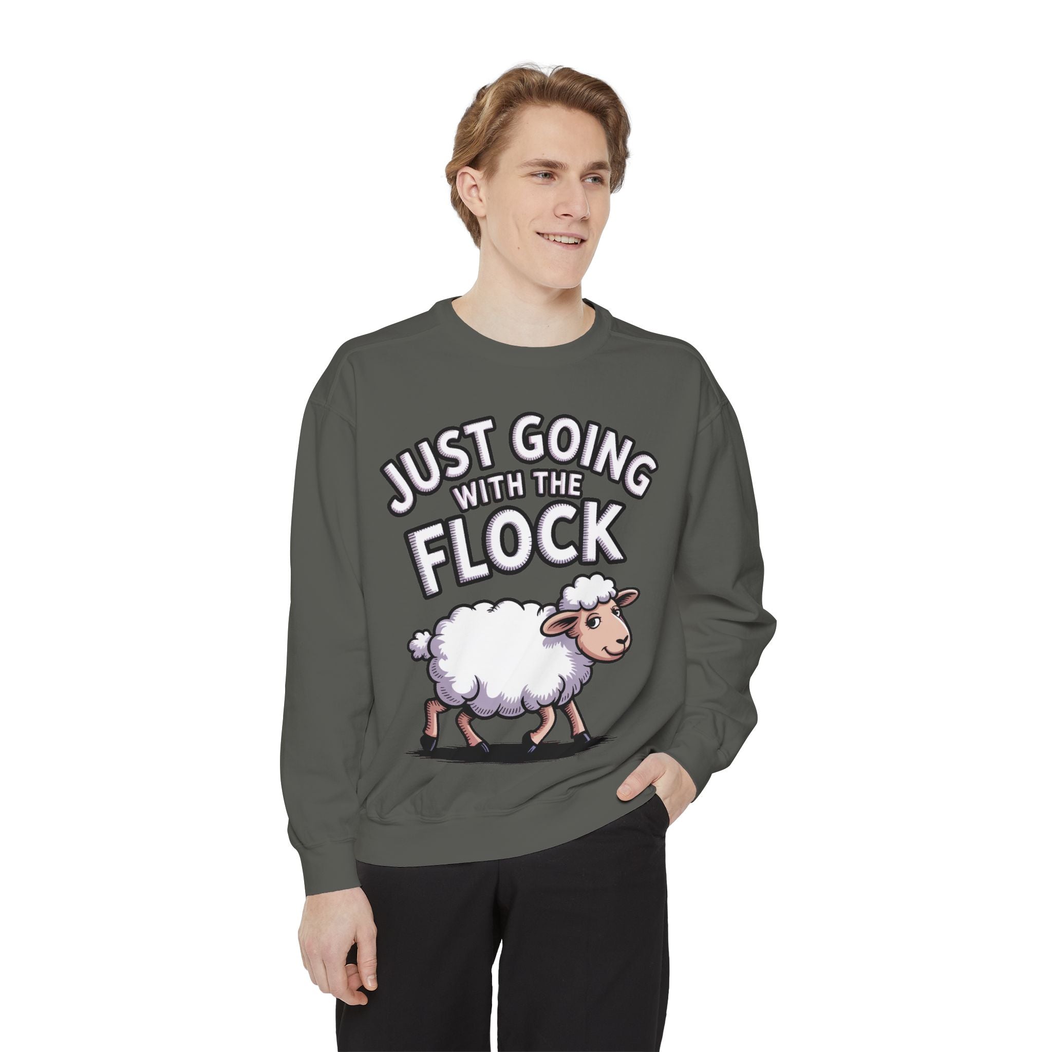 Funny Sheep Sweatshirt, Going With The Flock Crewneck, Cute Cartoon Sheep Embroidered Sweatshirt, Sarcastic Gift for Introvert