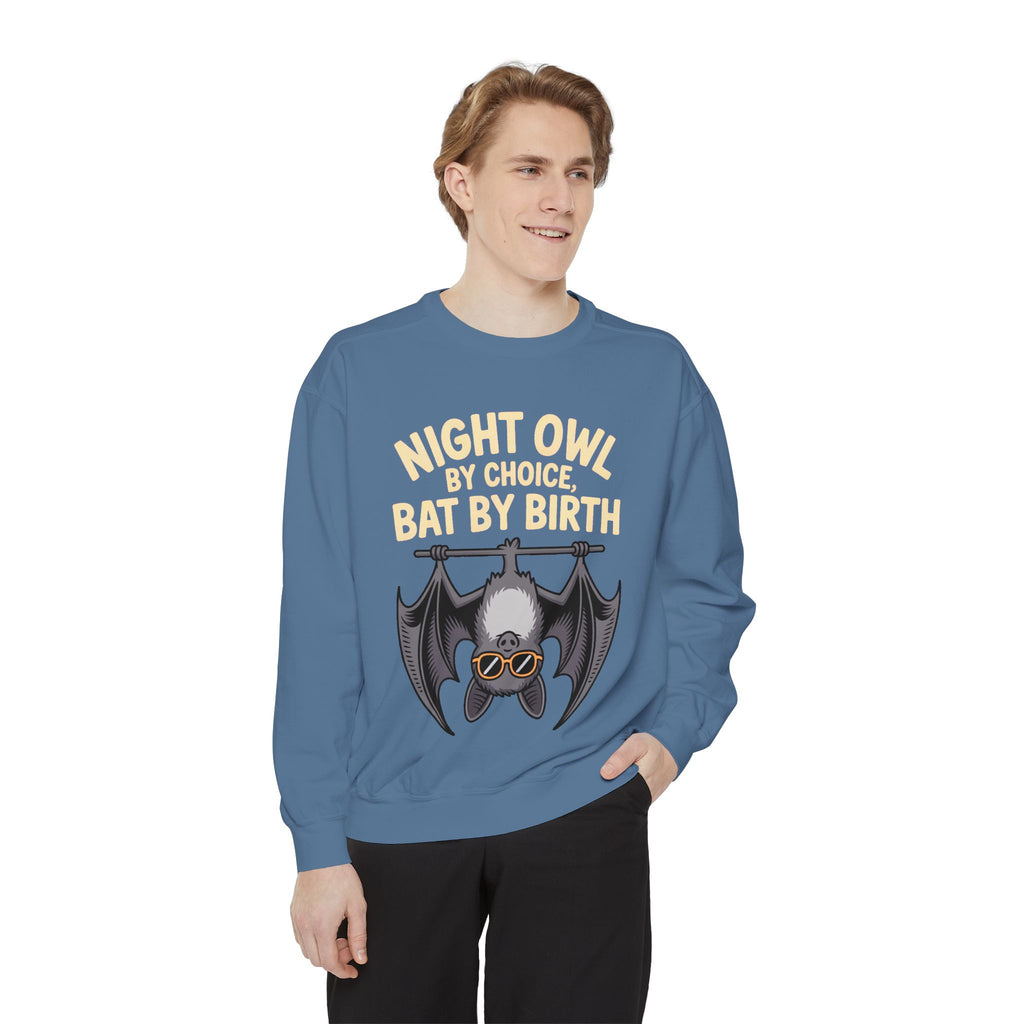 Night Owl By Choice Bat Sweatshirt, Funny Bat Lover Crewneck, Cute Halloween Sweatshirt, Embroidered Patch Style Bat Shirt Gift