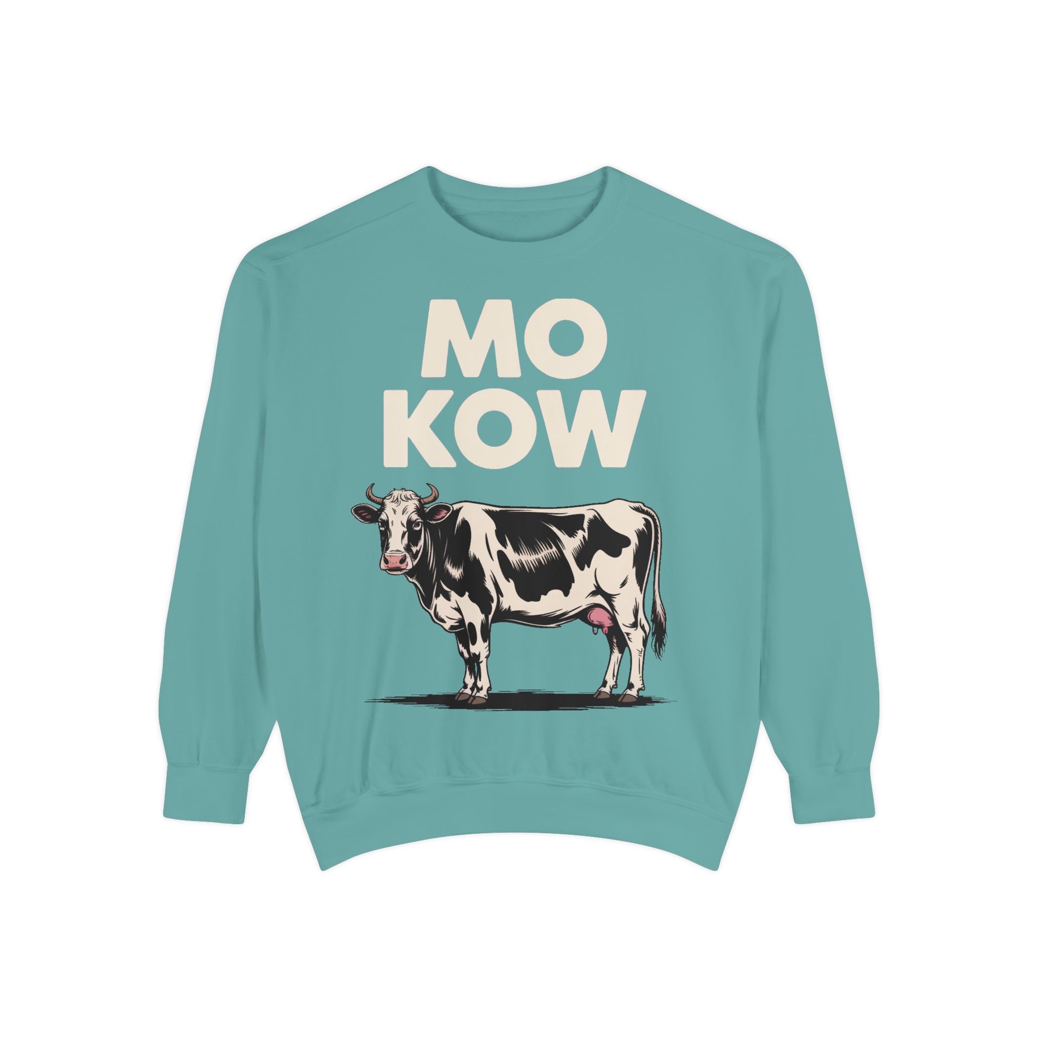 Mo Kow Funny Cow Sweatshirt, Absurd Meme Crewneck, Deadpan Farm Animal Embroidered Sweatshirt, Funny Cow Lover Gift