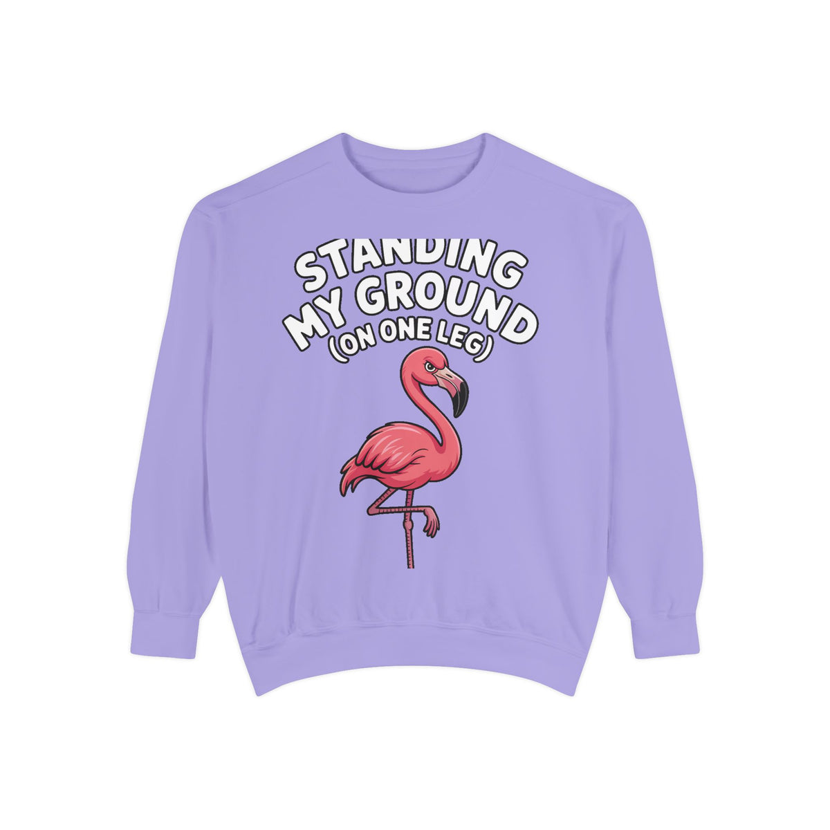 Standing My Ground Flamingo Sweatshirt, Funny One Leg Flamingo Crewneck, Sassy Bird Lover Gift, Embroidered Patch Style Sweatshirt