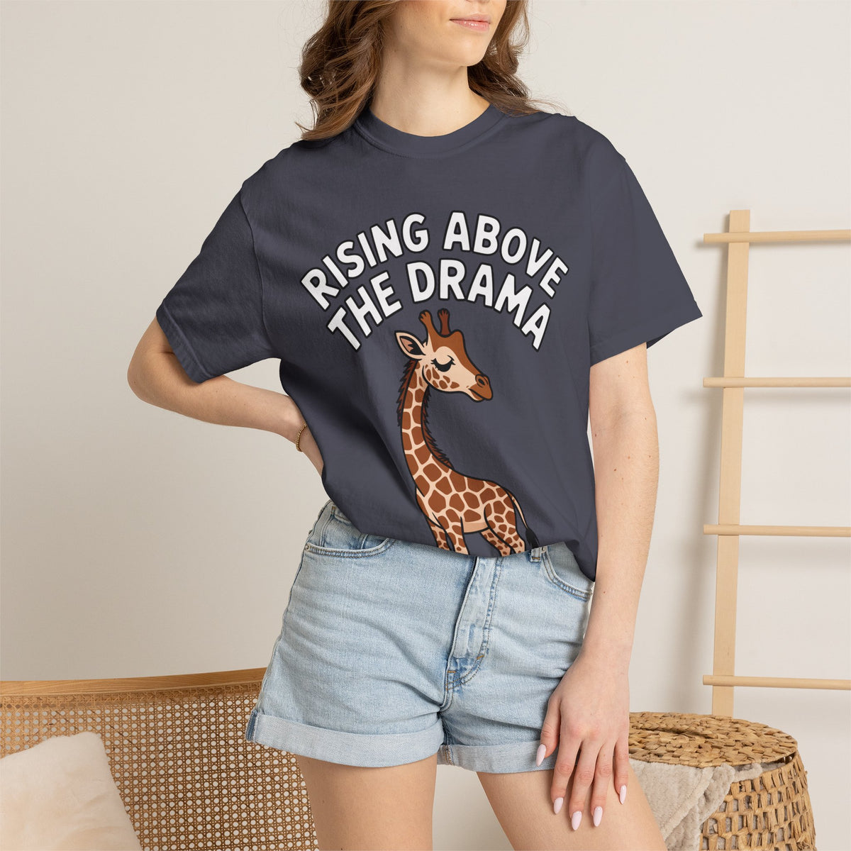 Giraffe Rising Above The Drama T-Shirt, Funny Sassy Giraffe Tee, Cute Cartoon Animal Shirt, Unisex Graphic Tee Gift