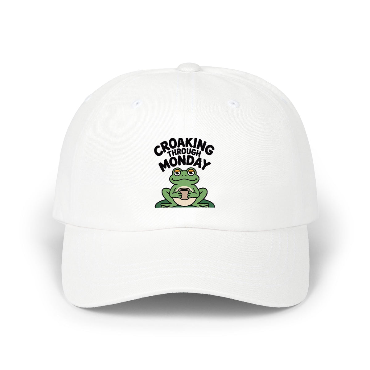 Croaking Through Monday Dad Hat, Funny Frog Coffee Cap, Cute Tired Frog Embroidered Patch Hat, Monday Mood Gift