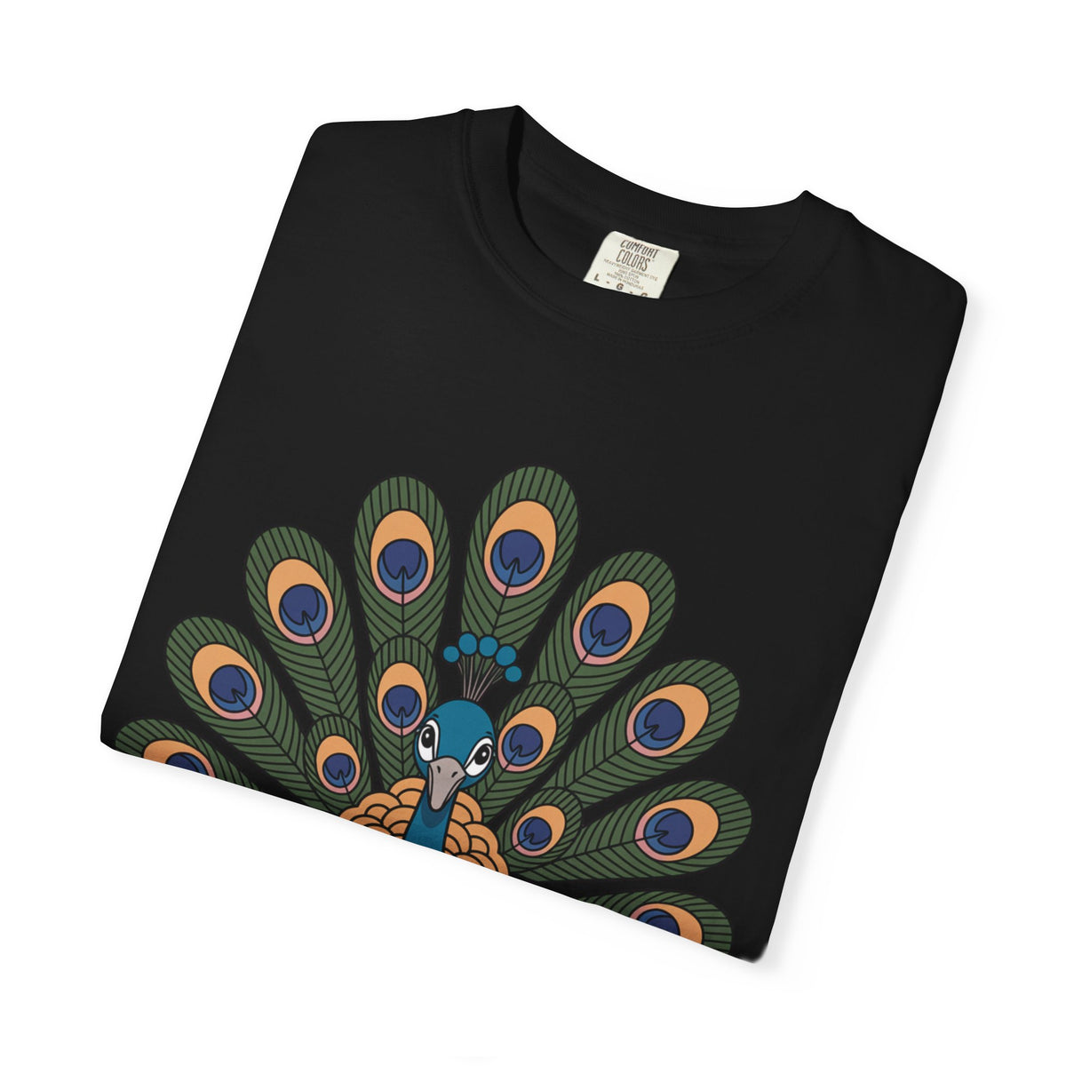 Cute Peacock T-Shirt, Fanned Feathers Bird Lover Gift Tee, Cartoon Peacock Graphic Shirt for Nature Lovers