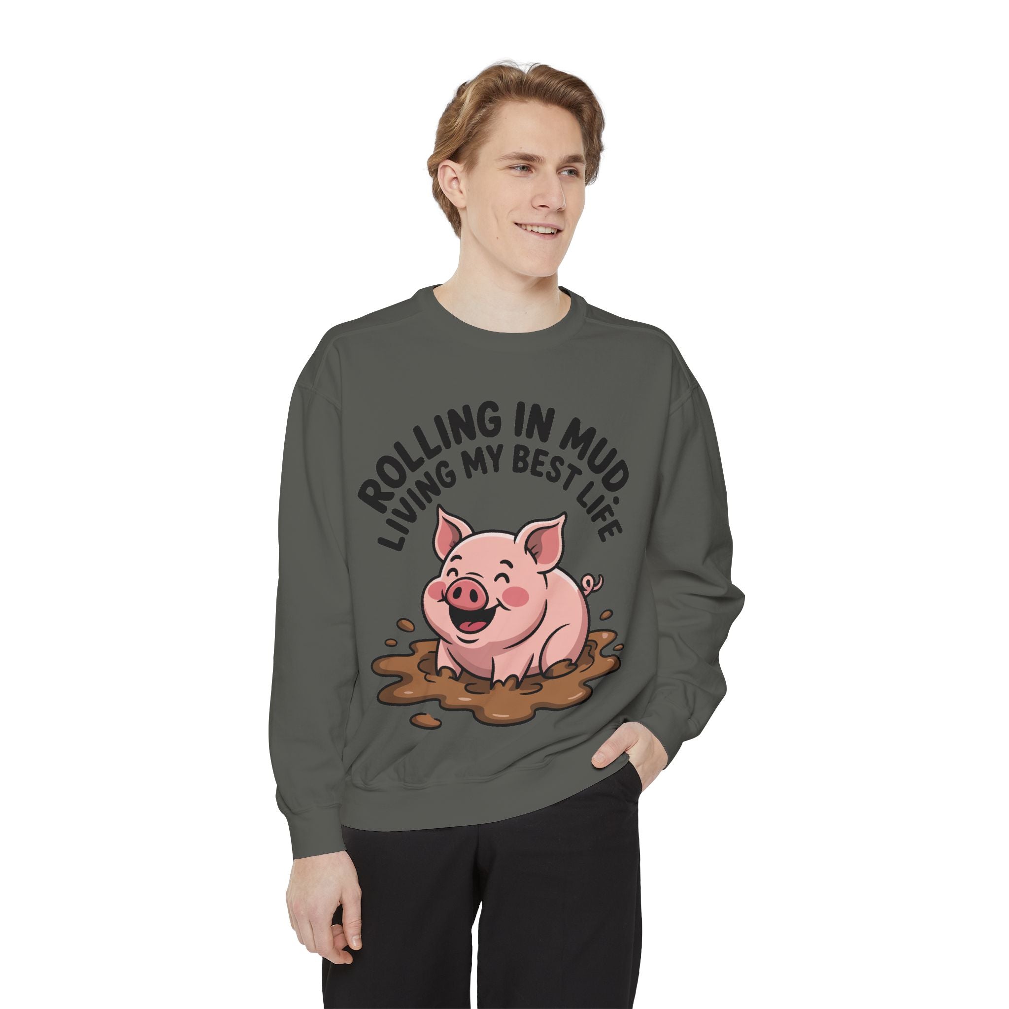 Funny Pig Sweatshirt, Rolling In Mud Living My Best Life Crewneck, Cute Farm Animal Gift, Pig Lover Sweater