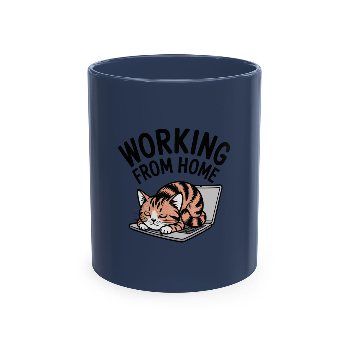 Working From Home Cat Mug, Funny Remote Work Coffee Mug, Cute Cat Lover Gift, Lazy Cat Laptop Mug for Coworker or WFH Gift