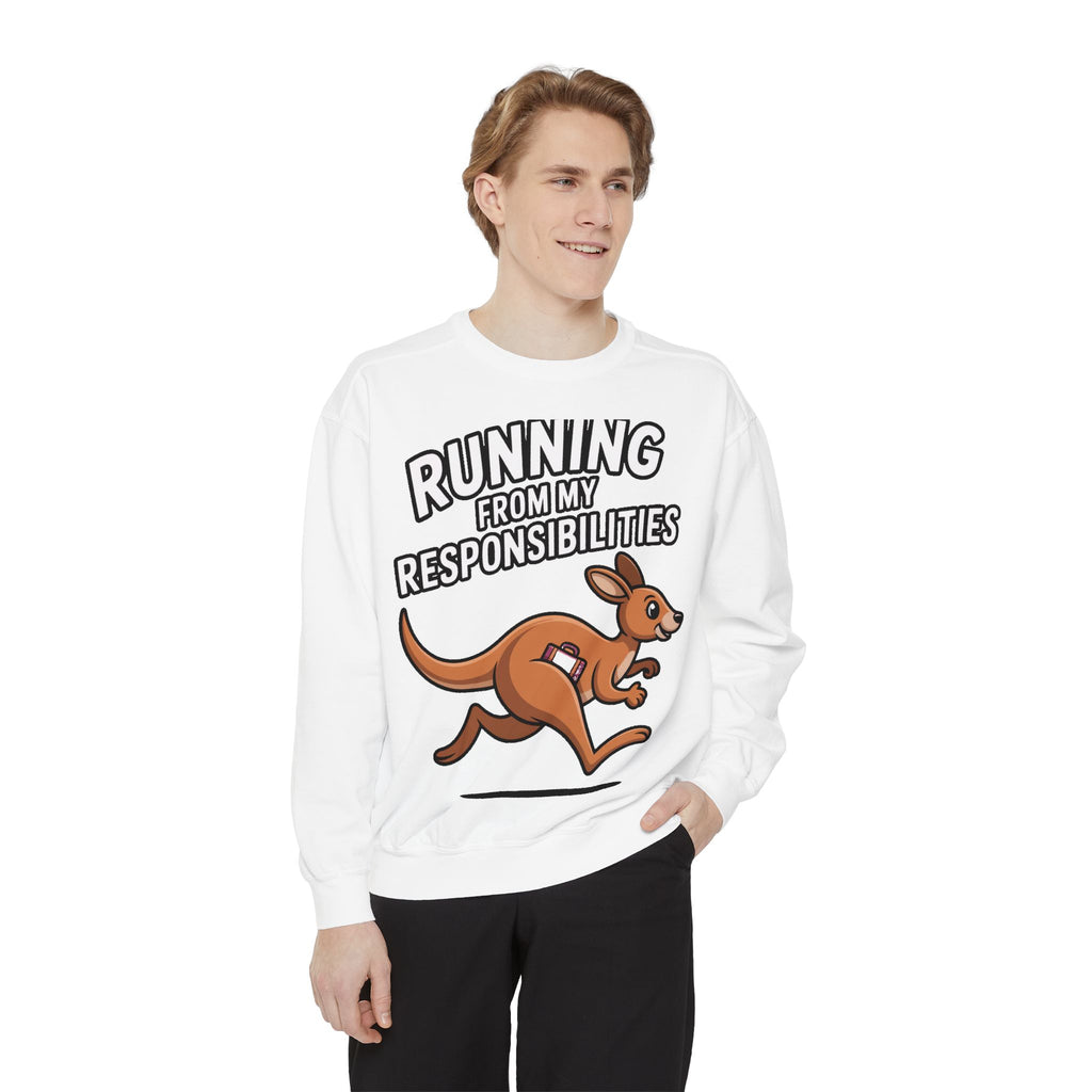 Running From My Responsibilities Sweatshirt, Funny Kangaroo Crewneck, Adulting Humor Gift, Cute Cartoon Animal Sweatshirt