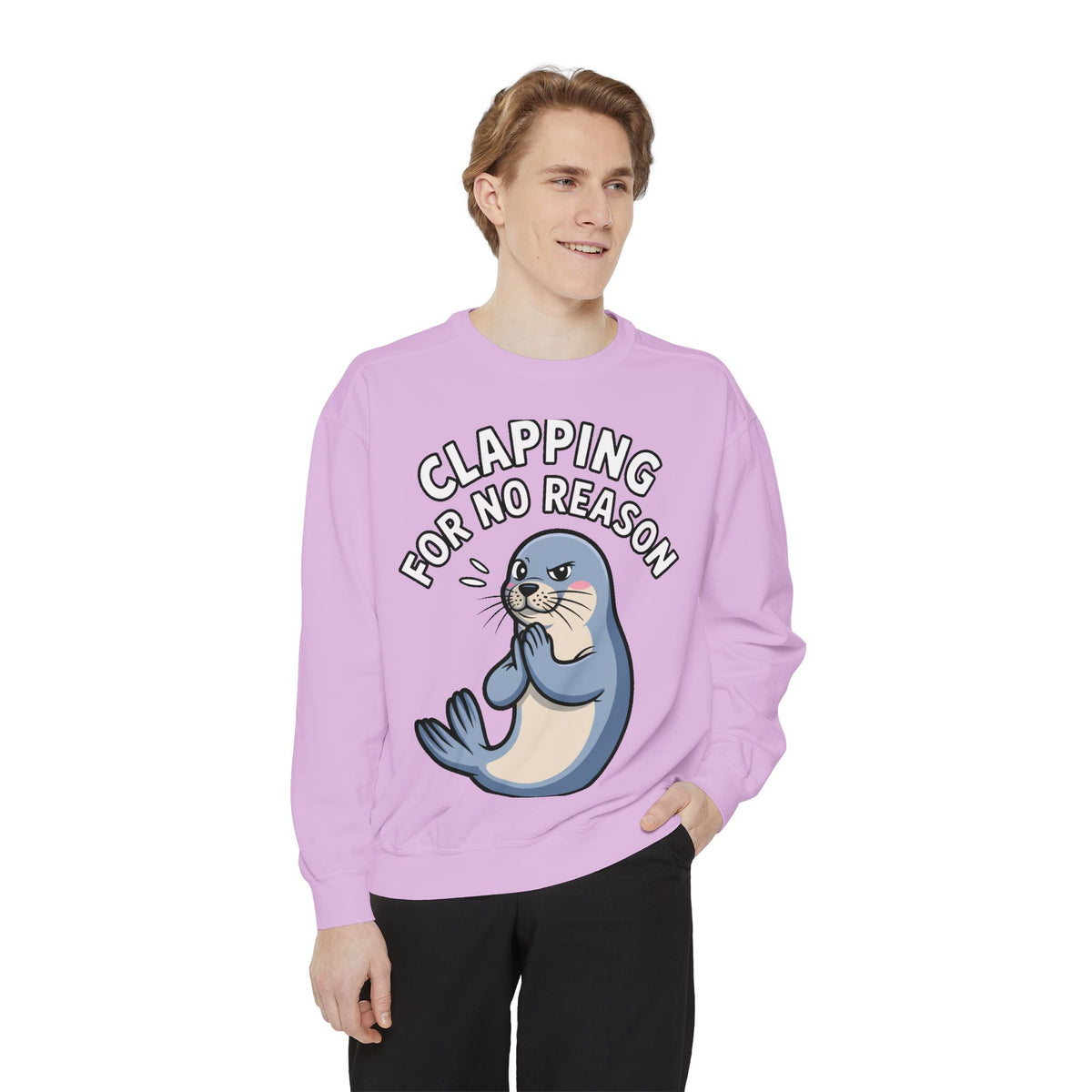Clapping For No Reason Seal Sweatshirt, Funny Sassy Seal Crewneck, Cute Animal Embroidered Patch Style Sweatshirt, Sarcastic Gift