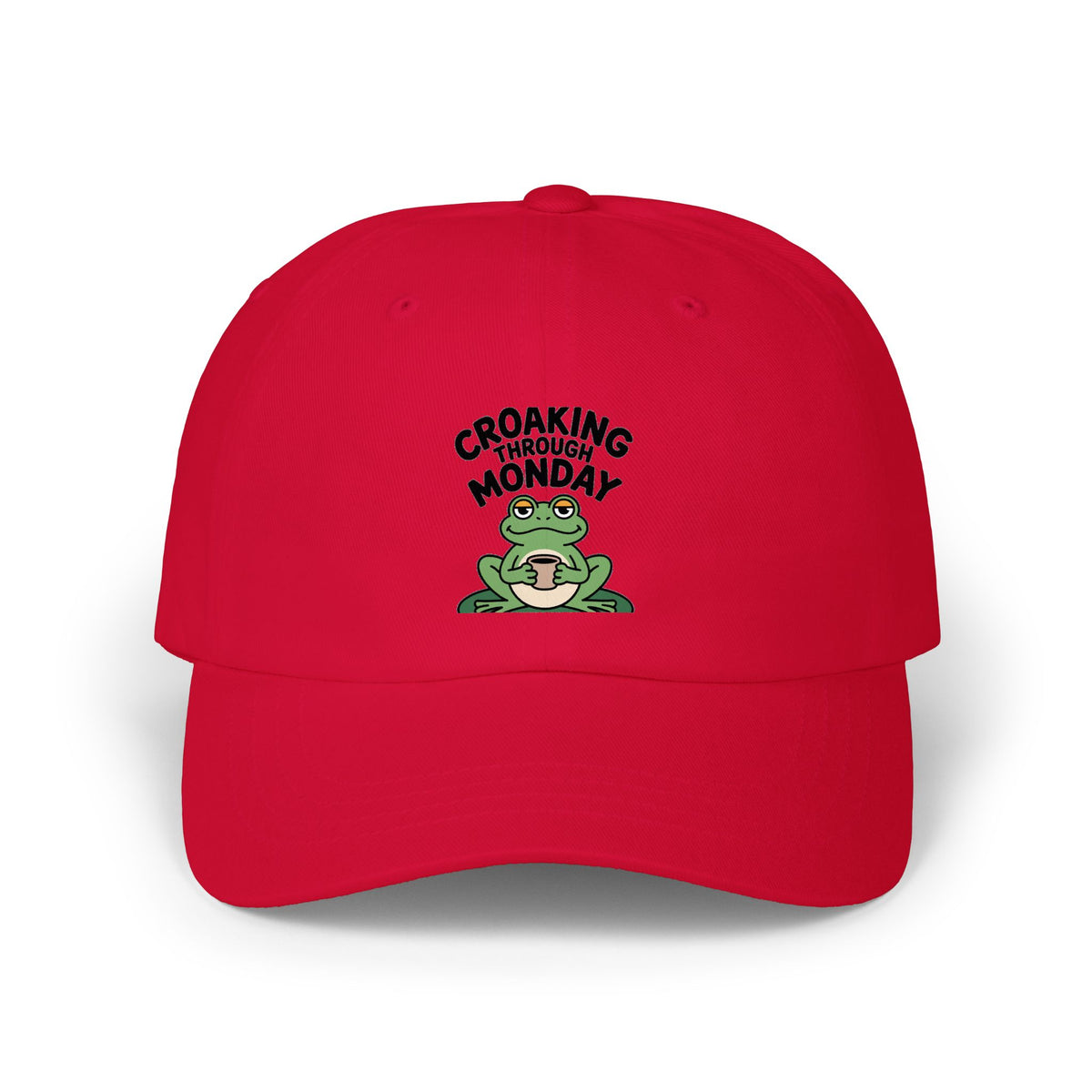 Croaking Through Monday Dad Hat, Funny Frog Coffee Cap, Cute Tired Frog Embroidered Patch Hat, Monday Mood Gift