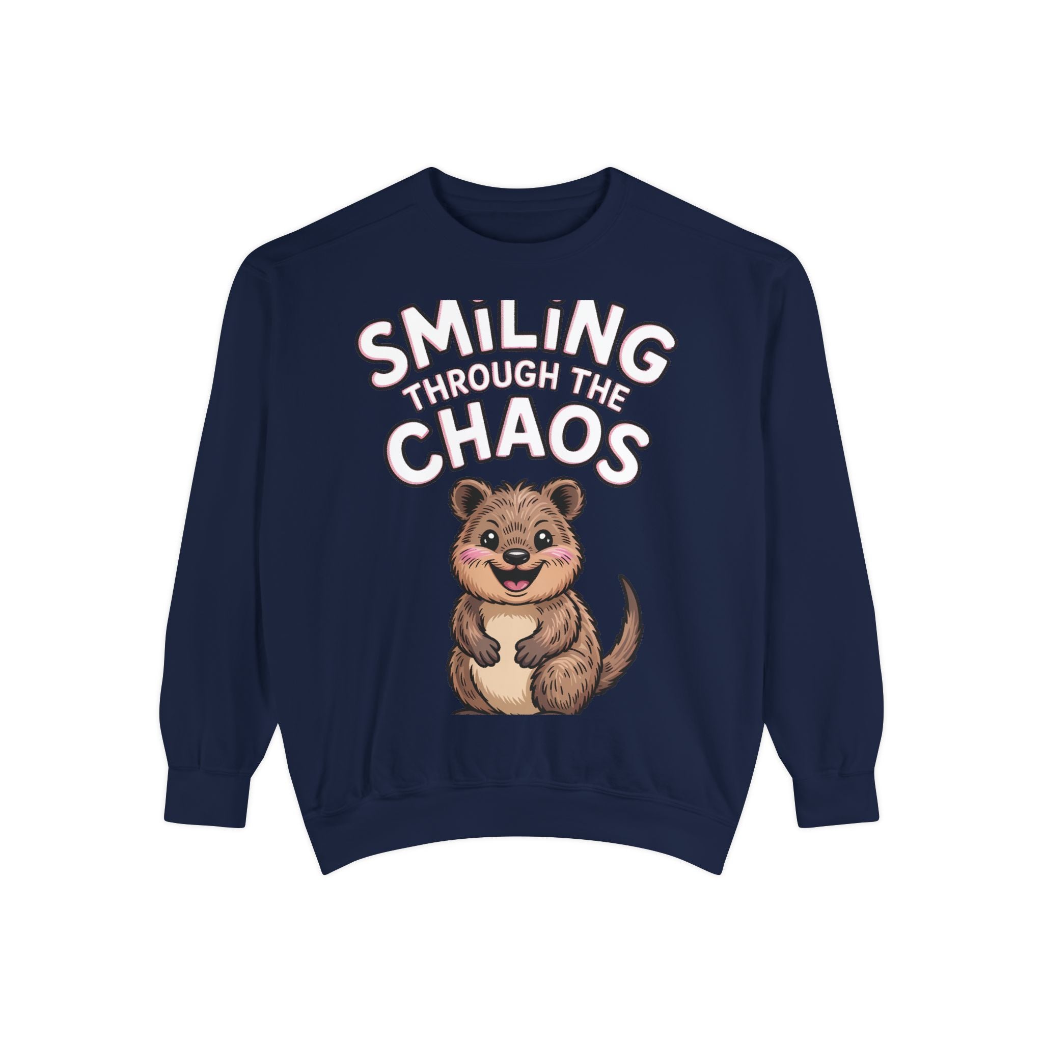 Smiling Through The Chaos Quokka Sweatshirt, Cute Embroidered-Look Crewneck, Funny Quokka Lover Gift, Positive Vibes Pullover