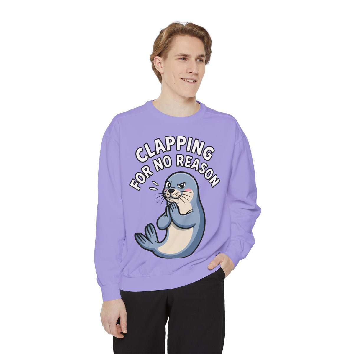 Clapping For No Reason Seal Sweatshirt, Funny Sassy Seal Crewneck, Cute Animal Embroidered Patch Style Sweatshirt, Sarcastic Gift