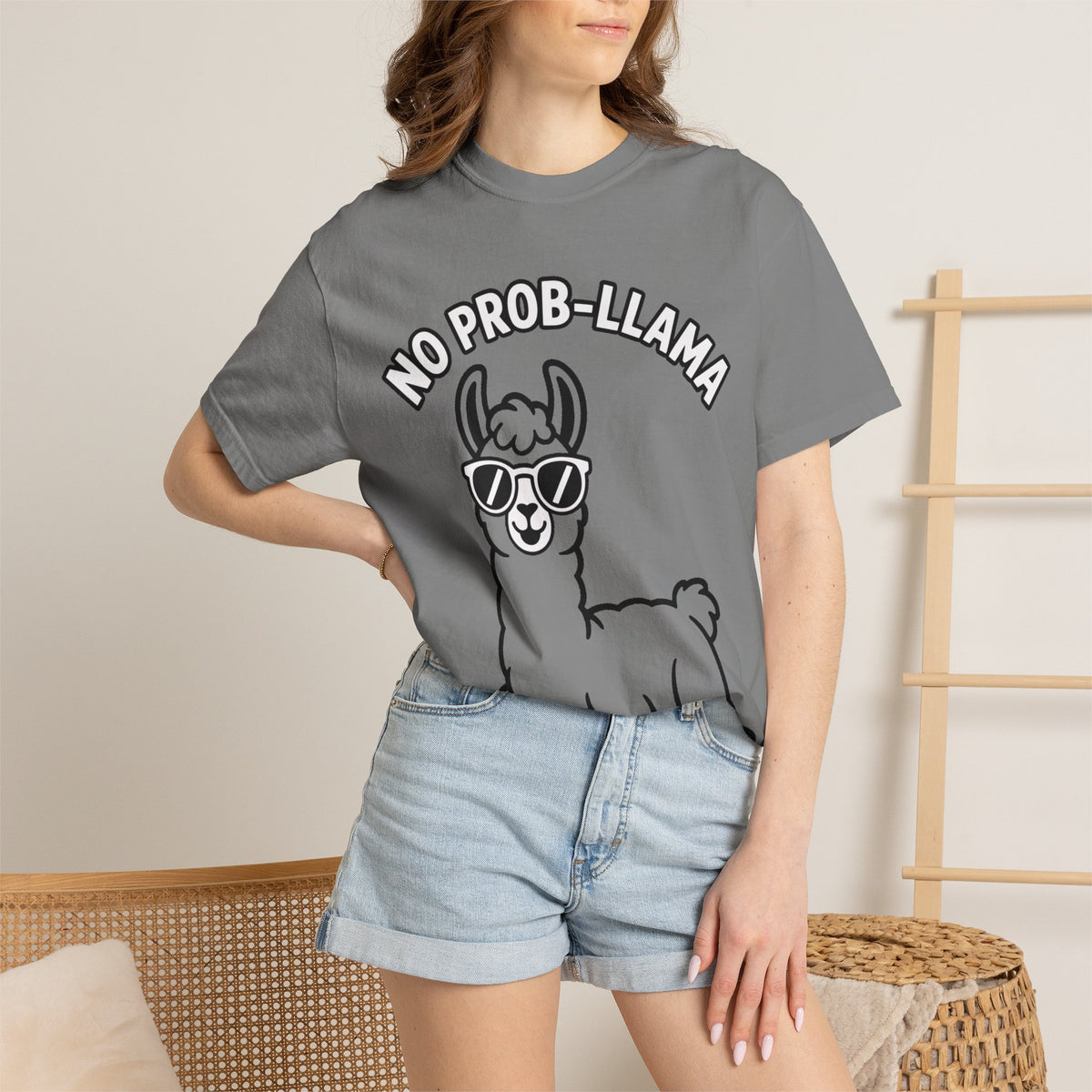 No Prob Llama Shirt, Funny Llama T-Shirt, Cute Llama Sunglasses Tee, Llama Lover Gift, Garment Dyed Unisex Shirt