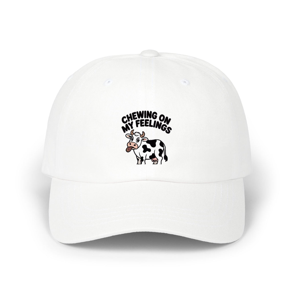 Chewing On My Feelings Dad Hat, Funny Cow Embroidered Cap, Cute Cow Lover Gift, Sarcastic Mental Health Hat, Unstructured Dad Cap