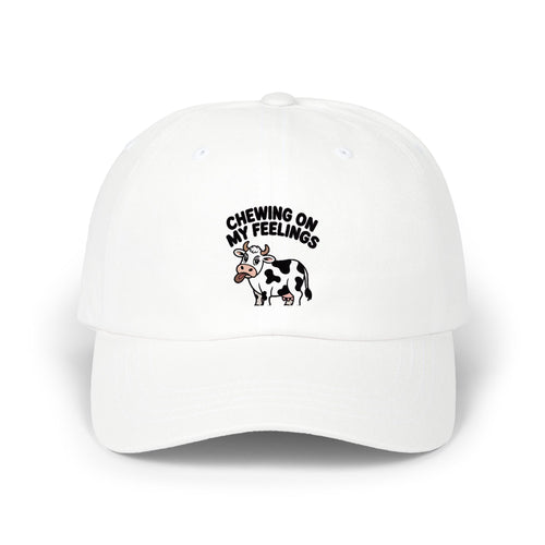 Chewing On My Feelings Dad Hat, Funny Cow Embroidered Cap, Cute Cow Lover Gift, Sarcastic Mental Health Hat, Unstructured Dad Cap