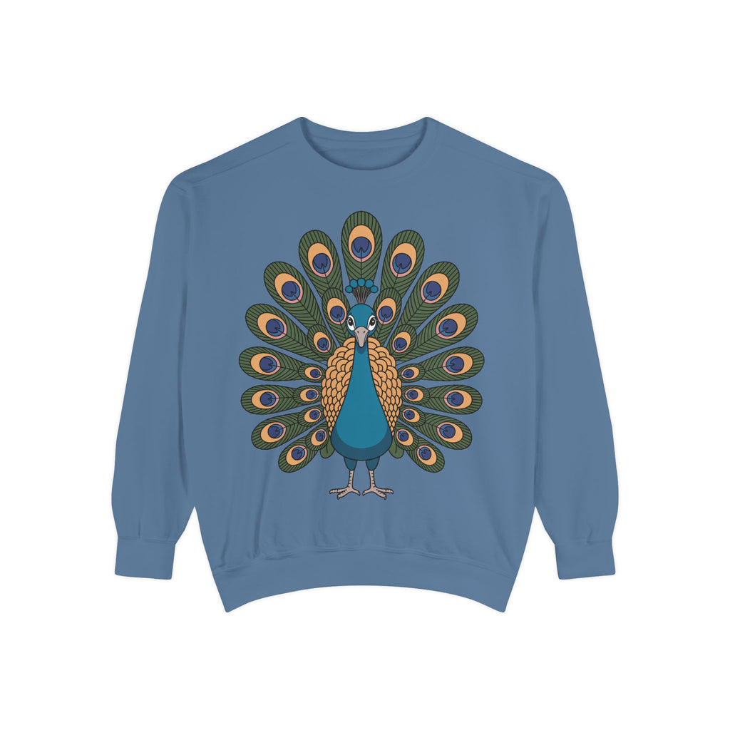 Peacock Sweatshirt, Cute Cartoon Peacock Crewneck, Embroidered Patch Style Feather Sweatshirt, Bird Lover Gift
