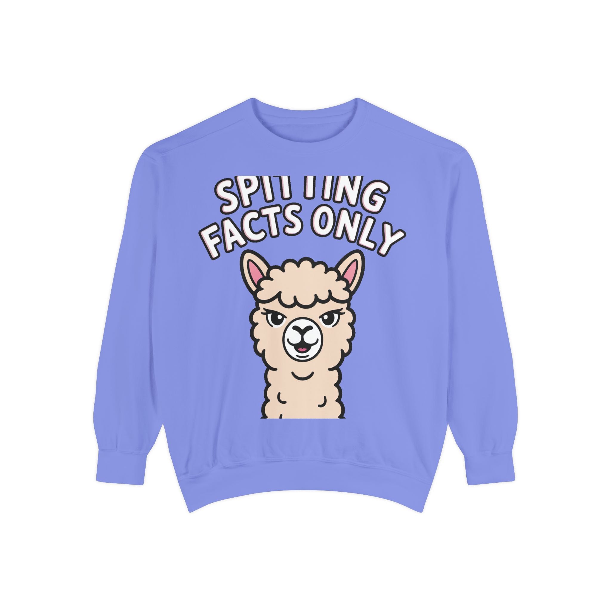 Alpaca Spitting Facts Sweatshirt, Funny Sassy Alpaca Crewneck, Cute Embroidered-Style Animal Sweatshirt, Alpaca Lover Gift