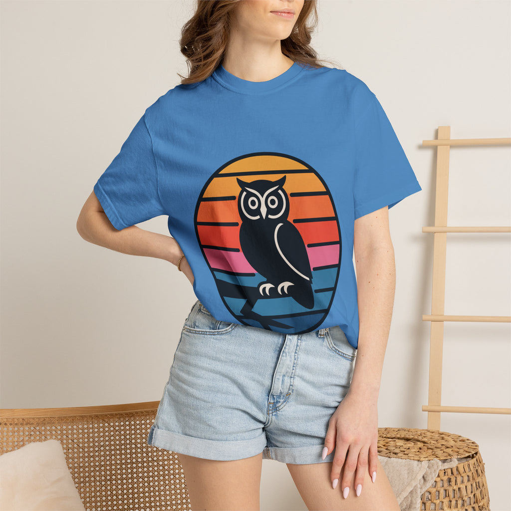 Retro Sunset Owl Badge T-Shirt