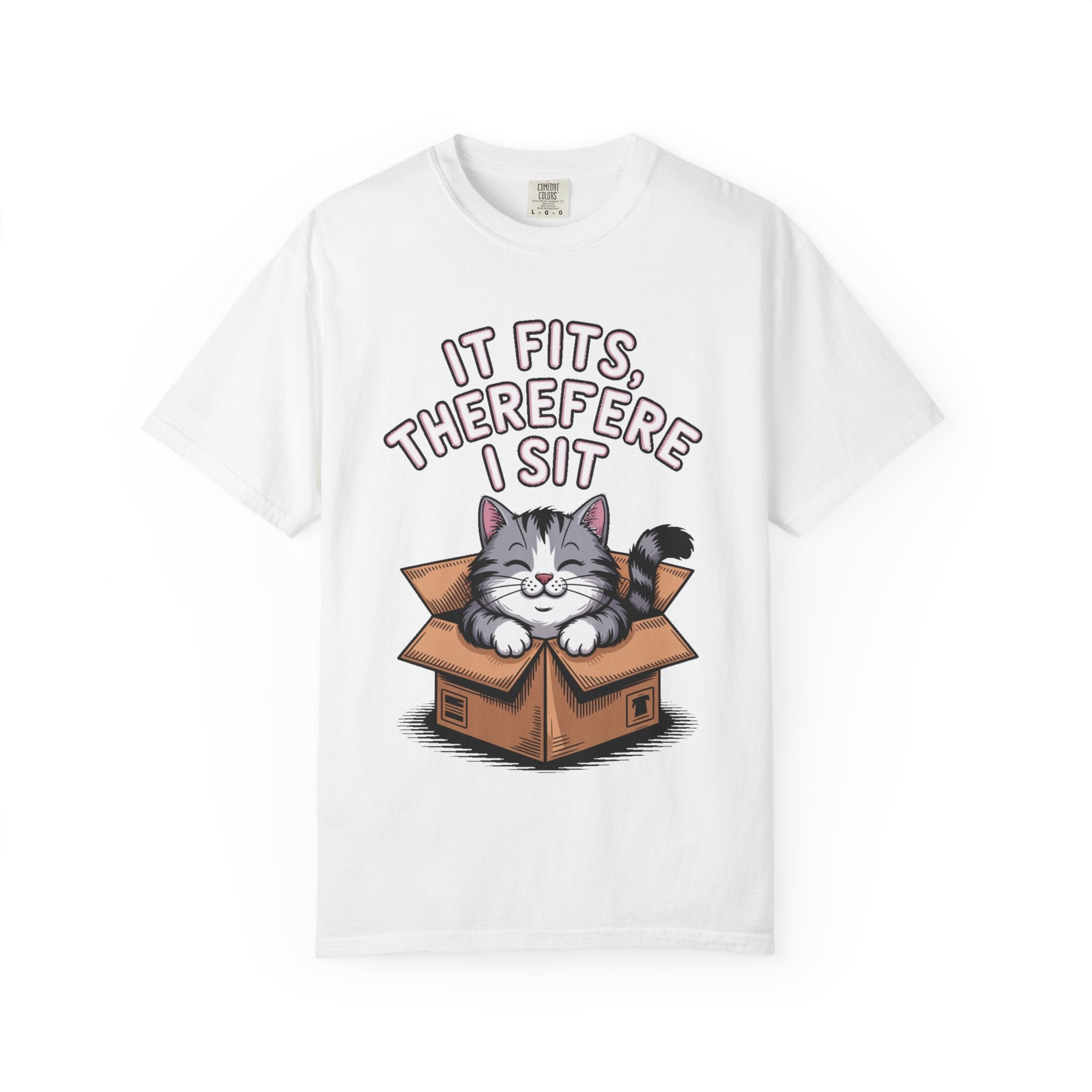 It Fits Therefore I Sit Cat Shirt, Funny Cat In Box T-Shirt, Cute Chubby Cat Lover Gift, Cat Owner Shirt, Funny Cat Meme Tee
