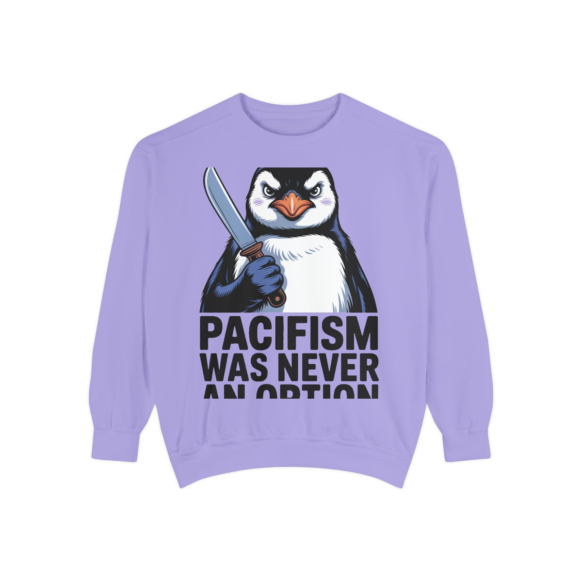 Pacifism Was Never An Option Penguin Sweatshirt, Funny Butter Knife Penguin Crewneck, Vintage Poster Style Graphic Sweatshirt Gift