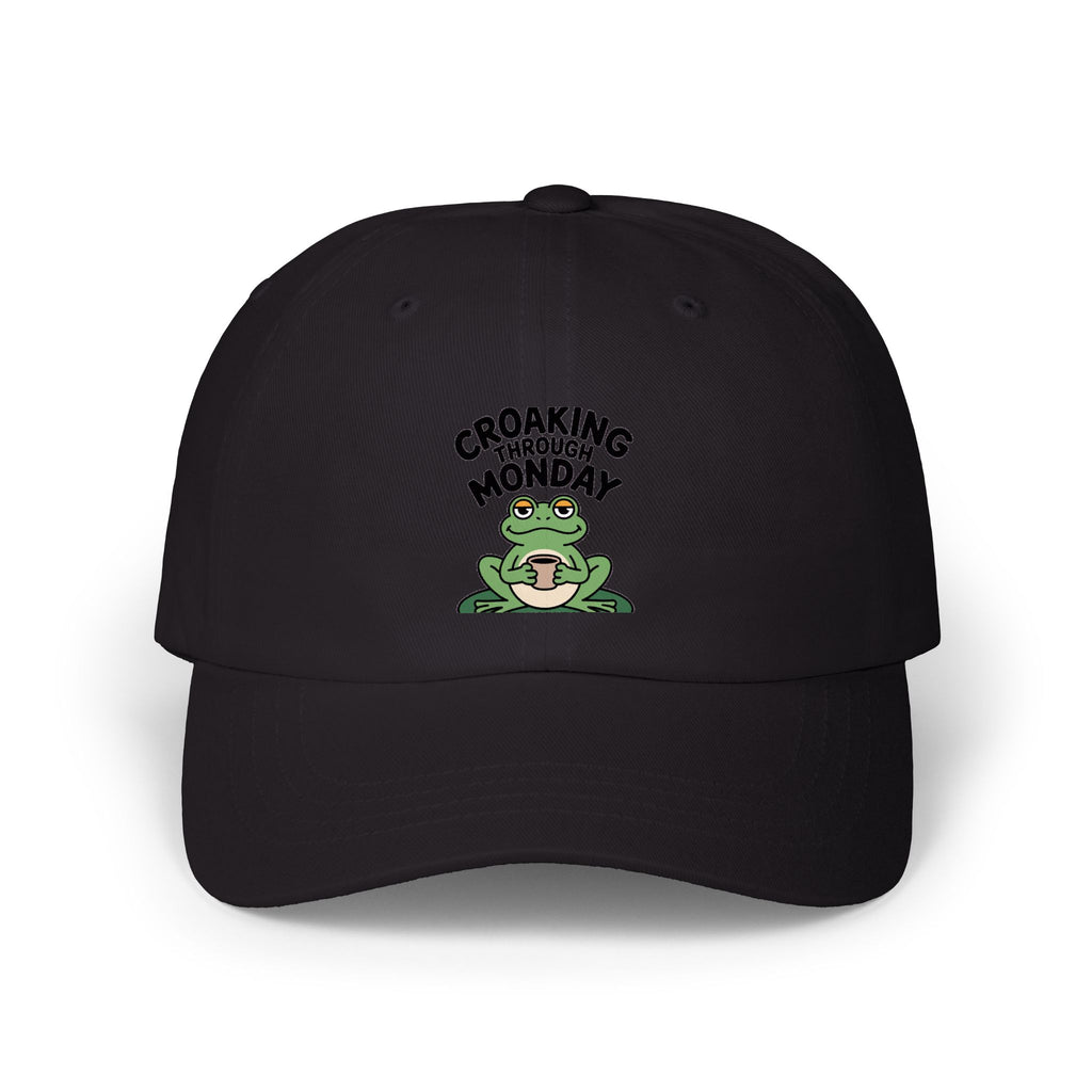 Croaking Through Monday Dad Hat, Funny Frog Coffee Cap, Cute Tired Frog Embroidered Patch Hat, Monday Mood Gift