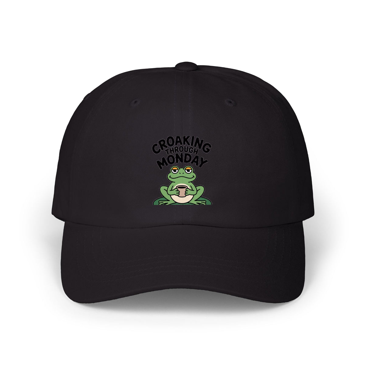 Croaking Through Monday Dad Hat, Funny Frog Coffee Cap, Cute Tired Frog Embroidered Patch Hat, Monday Mood Gift