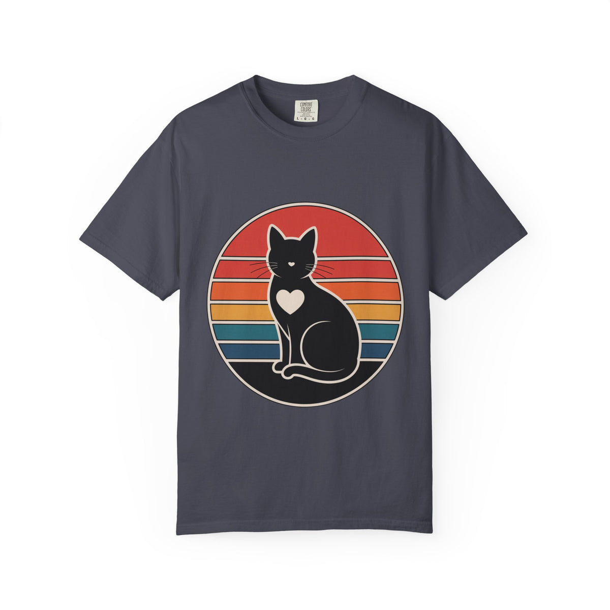 Cat Mom Sunset Badge Shirt, Retro Vintage Cat Lover T-Shirt, Minimalist Circular Badge Tee, Cute Cat Mom Gift