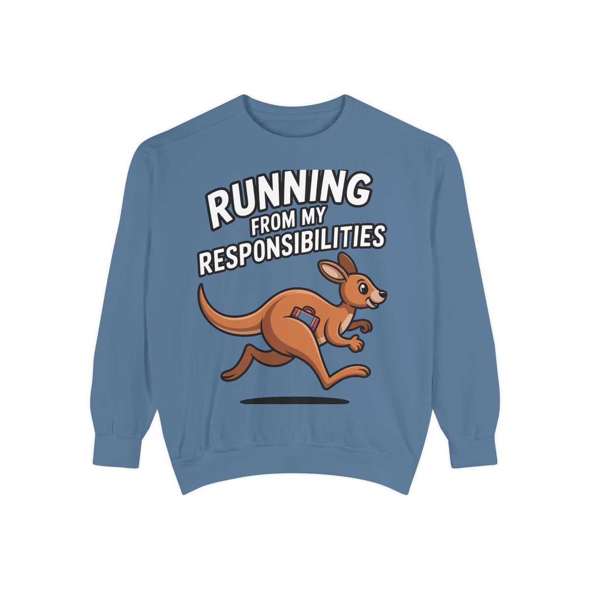 Running From My Responsibilities Sweatshirt, Funny Kangaroo Crewneck, Adulting Humor Gift, Cute Cartoon Animal Sweatshirt
