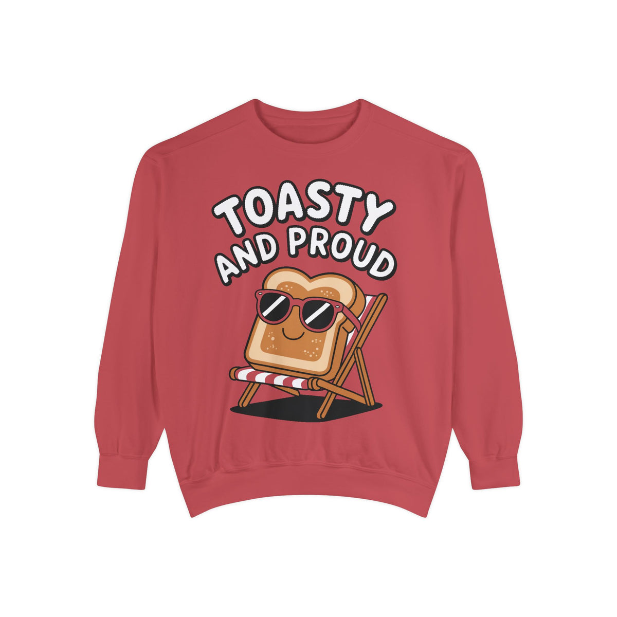 Toasty And Proud Sweatshirt, Funny Toast Bread Crewneck, Cute Beach Chair Toast Embroidered Sweatshirt, Funny Food Lover Gift