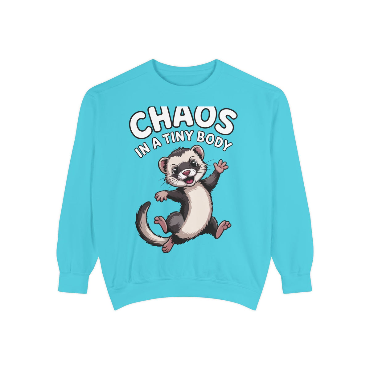 Funny Ferret Sweatshirt, Chaos In A Tiny Body Crewneck, Cute Ferret Lover Gift, Embroidered Style Ferret Sweatshirt For Pet Owners