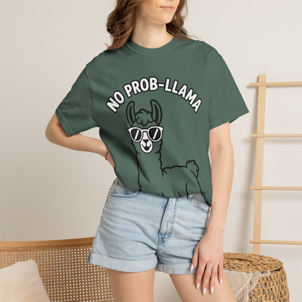 No Prob Llama Shirt, Funny Llama T-Shirt, Cute Llama Sunglasses Tee, Llama Lover Gift, Garment Dyed Unisex Shirt
