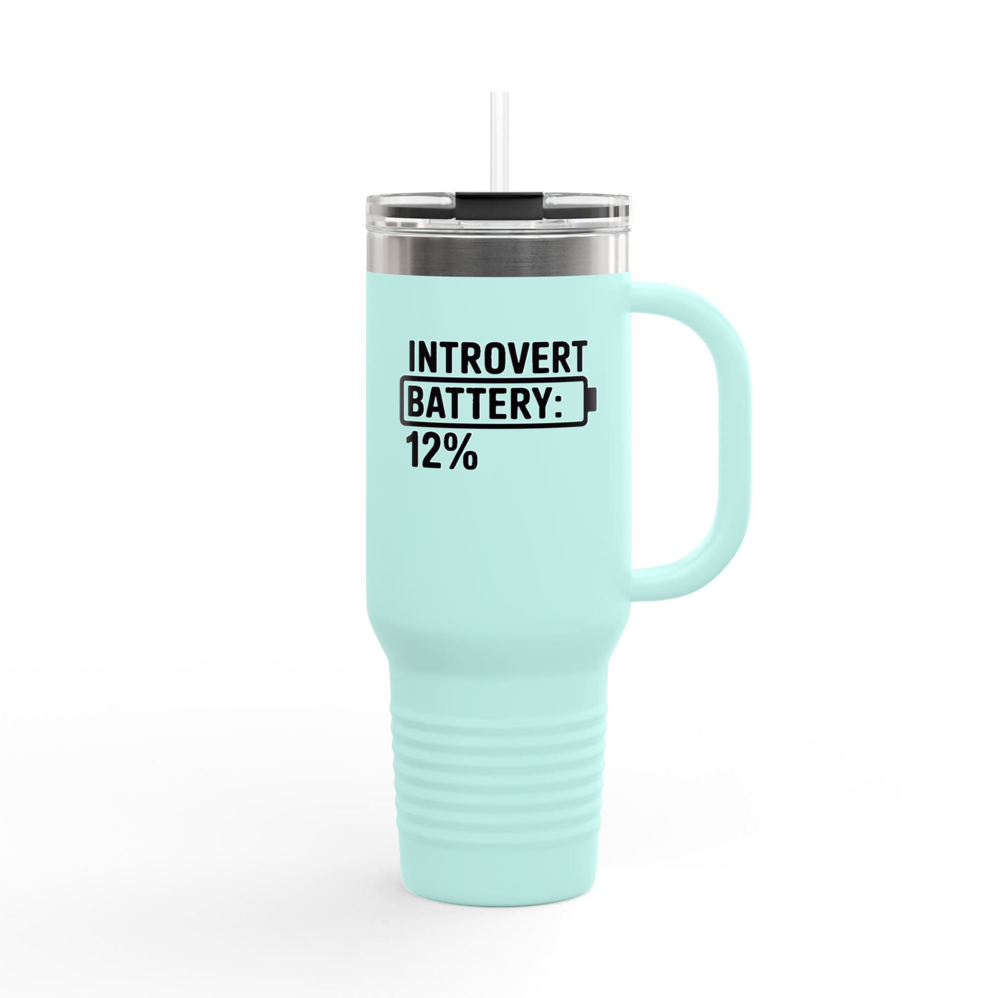 Introvert Battery Low Tumbler, Funny Introvert 40oz Travel Mug, Bold Typography Gift for Introverts, Sarcastic Coffee Cup Gift