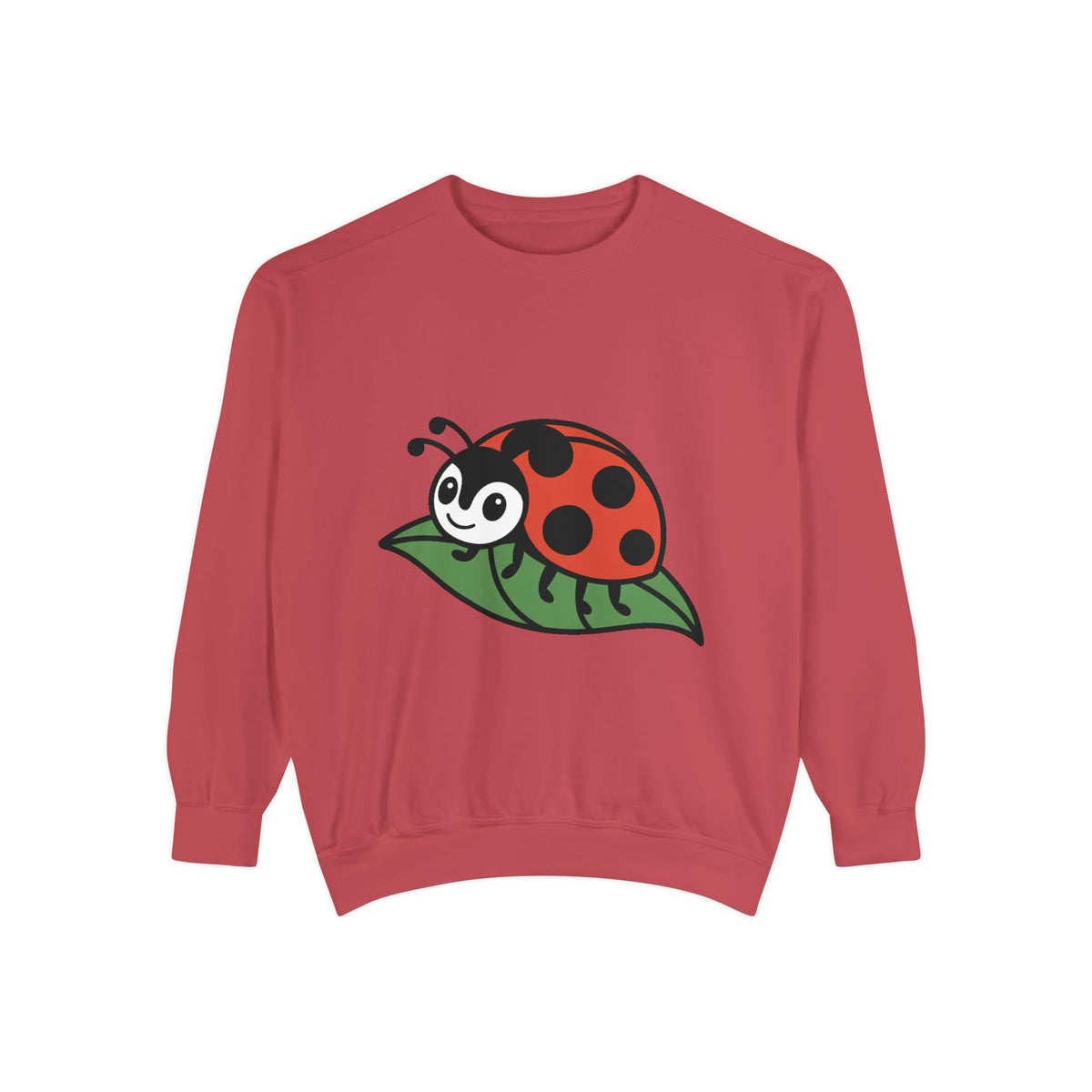 Ladybug Sweatshirt, Cute Embroidered Ladybug On Leaf Crewneck, Garden Lover Gift, Nature Sweatshirt