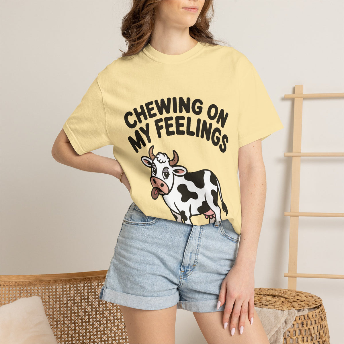 Chewing On My Feelings Cow Shirt, Funny Cow T-Shirt, Cute Cartoon Cow Tee, Sarcastic Farm Animal Gift, Mental Health Humor Shirt