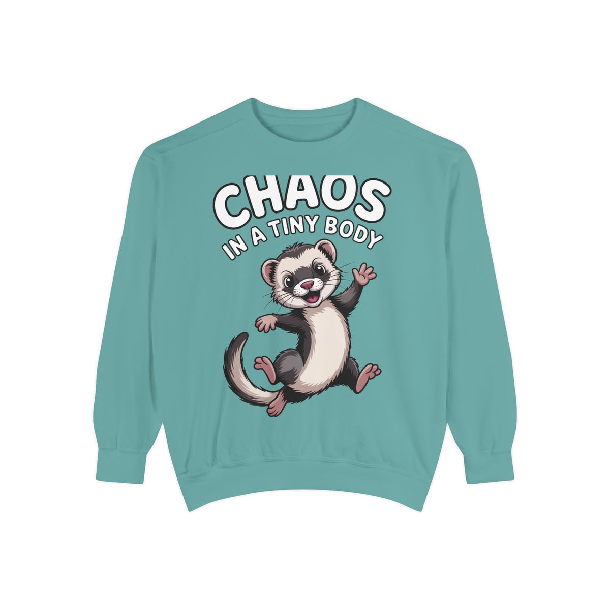 Funny Ferret Sweatshirt, Chaos In A Tiny Body Crewneck, Cute Ferret Lover Gift, Embroidered Style Ferret Sweatshirt For Pet Owners
